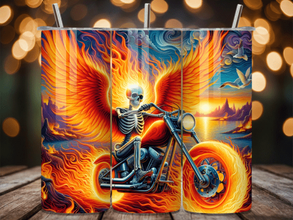 3D Flaming Angel Skull Tumbler Wrap