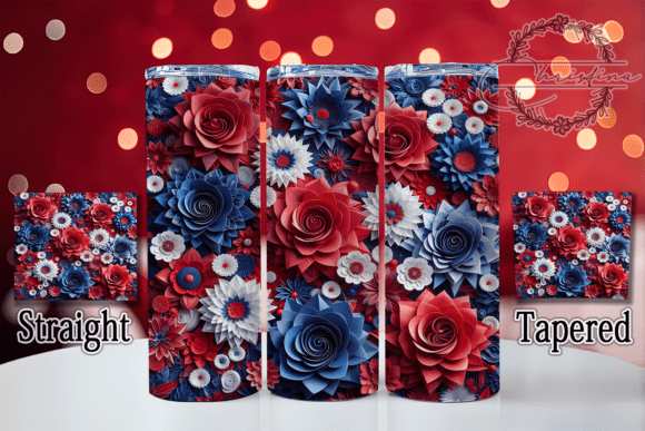 3D Patriotic Red White Blue Floral