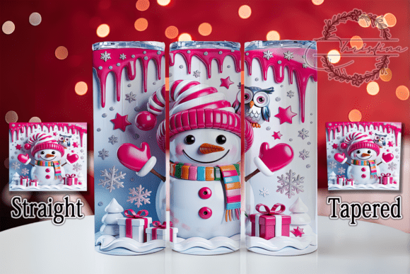 3D Pink Snowman Christmas Tumbler
