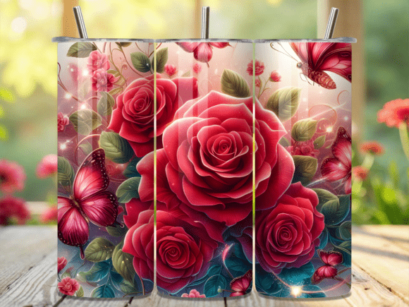 3D Red Rose Floral Butterfly Tumbler Wrap