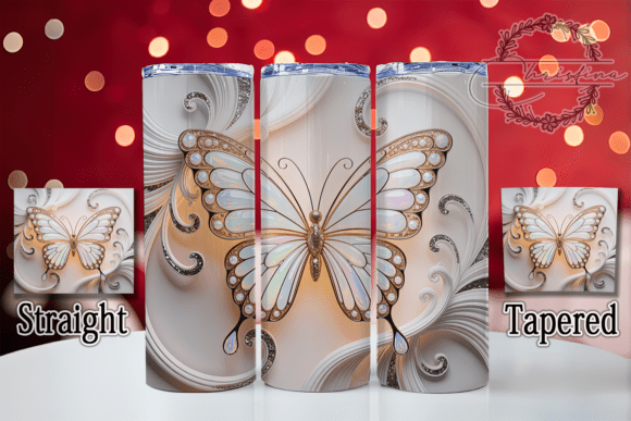 3D Sparkling Glitter Butterfly Tumbler Design