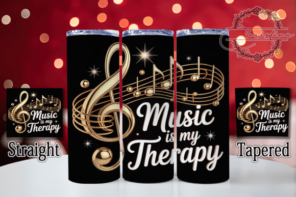 Gold Black 3D Music Therapy Tumbler Design